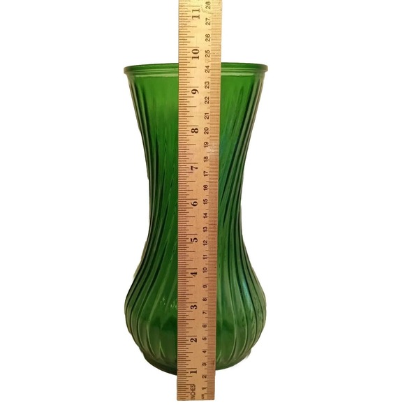 Vintage MCM Hoosier‎ Glass Vase Emerald Green 4081 4091 Ribbed 9.5" Midcentury - Picture 3 of 4